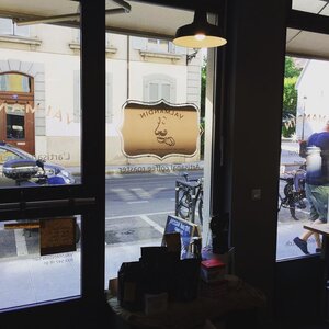 A view from the Valmandin coffee roaster shop window onto the street.