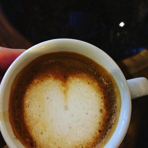 Delicious Valmandin gourmet coffee cappuccino foam in the shape of a heart