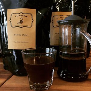 A delicious cup of Valmandin's Belixir Blend prepared by French Press